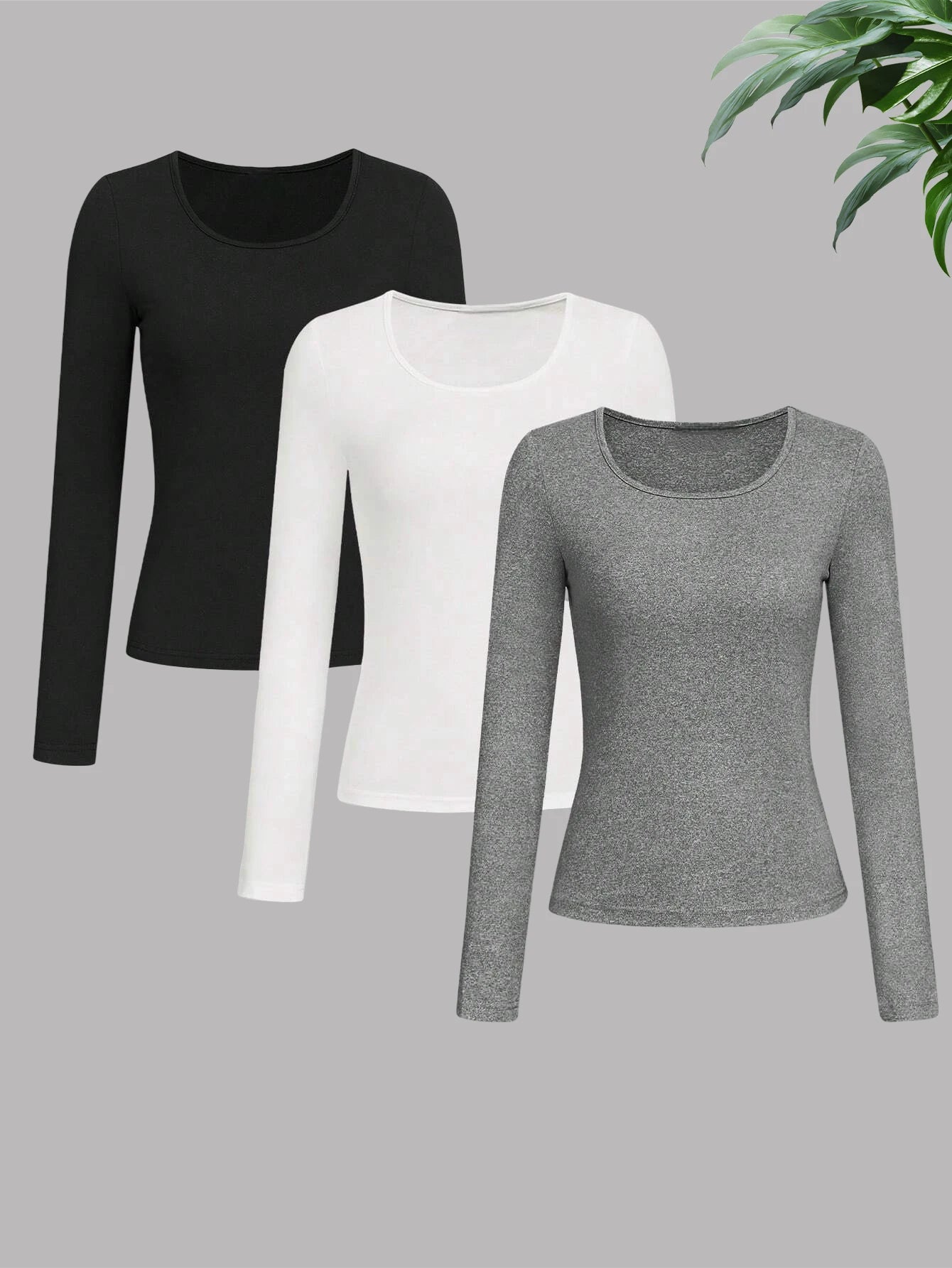 New fashionable and versatile solid color women's long-sleeved T-shirt three-piece set