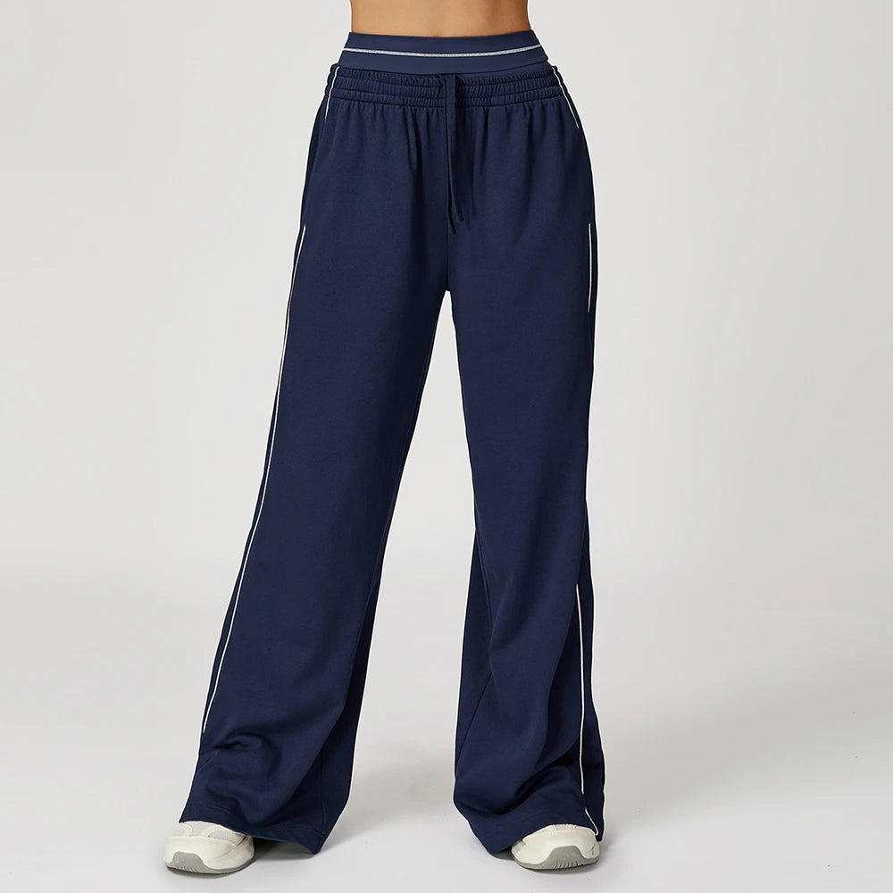 Women Color Blocking Sweatpants Yoga Pants Loose High Waisted Straight Leg Sweatpants With Pockets Outdoor Sports Fitness Pants
