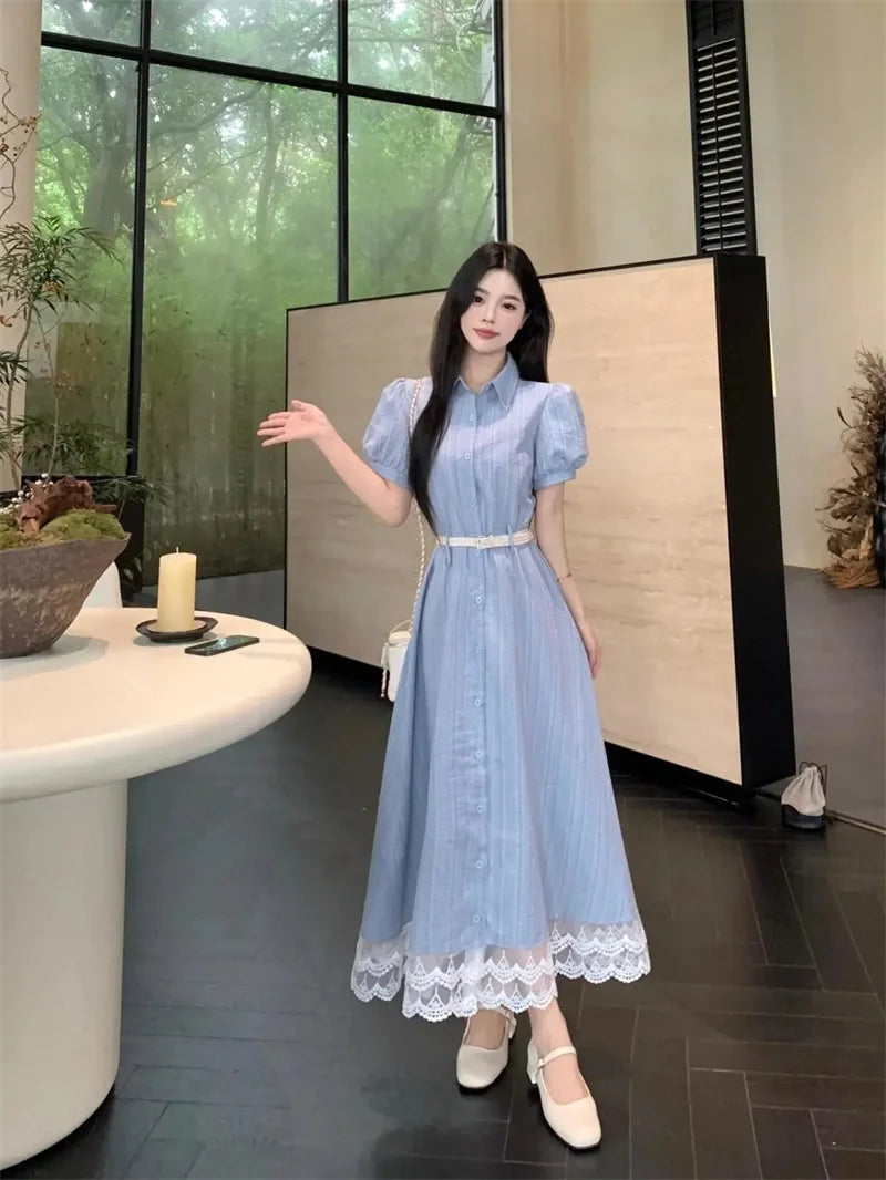 Large Lace French Patchwork Dress for Women in Summer with A High-end Feel and A Slimming Medium Length Skirt