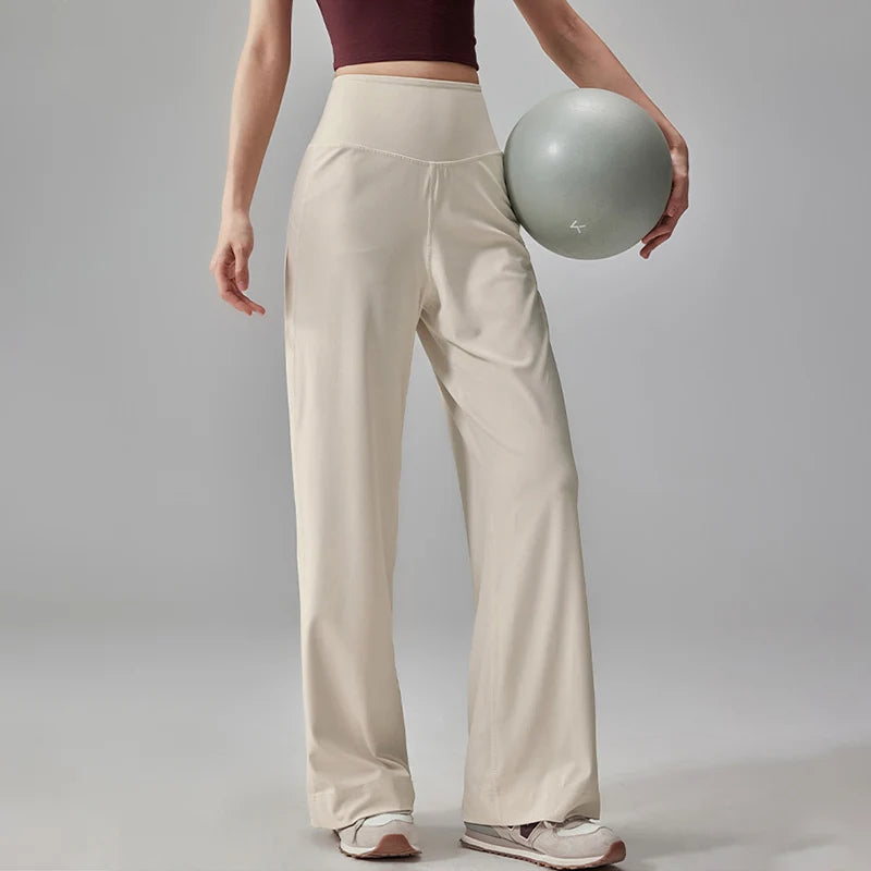 Elastic High Waist Wide Leg Yoga Pants Women Sexy Hip Lifting Gym Pilates Workout Pant Solid Color Slim Straight Sport Trousers