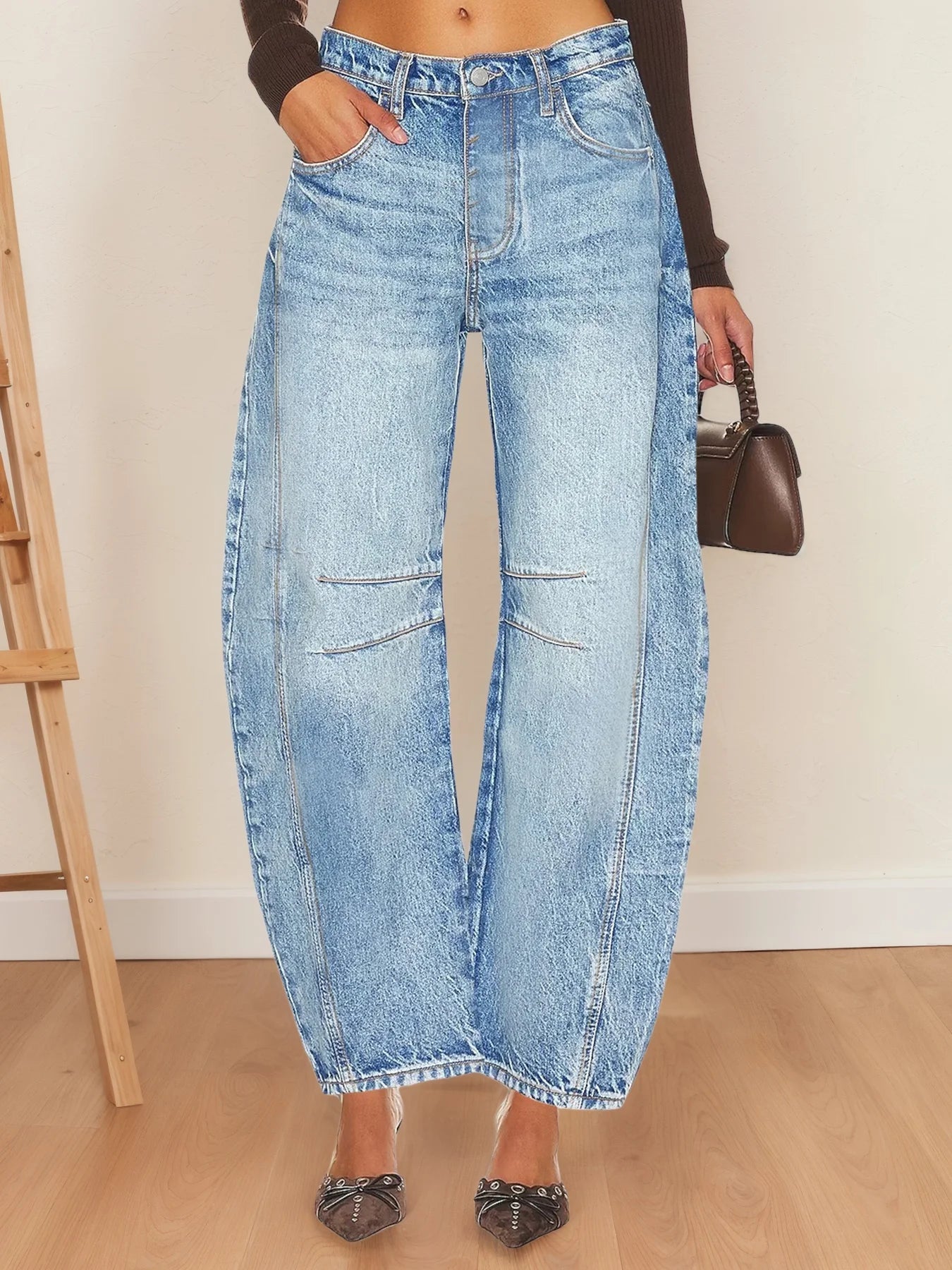 2025 New Women's Mid Waist Curved Straight Leg Denim Cropped Pants, Fashionable, Casual and Comfortable Jeans, Suitable Forinii